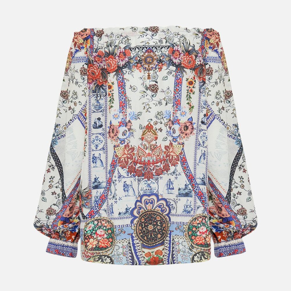 Camilla my folk art heart neck tie blouse